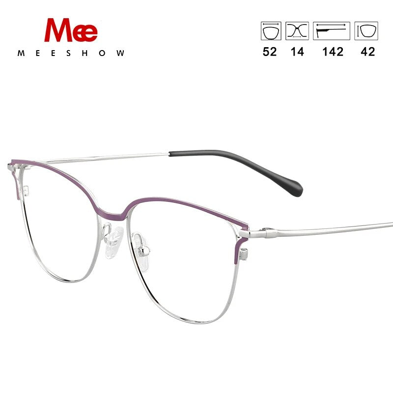 Meeshow Women's Full Rim Cat Eye Titanium Alloy Eyeglasses 1811 Frame MeeShow Silver-Purple China 