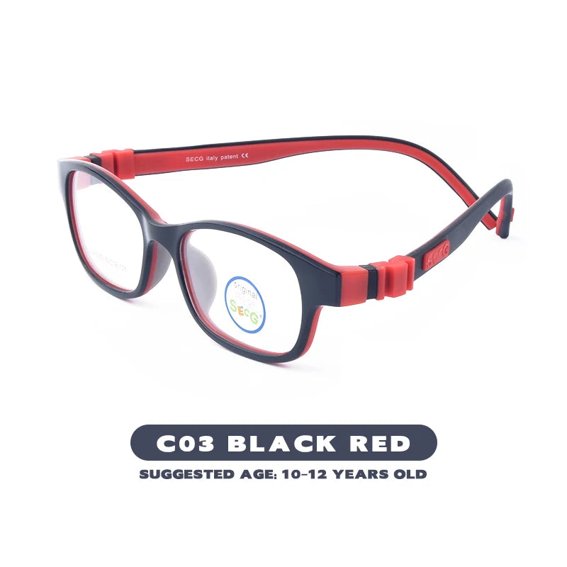 Secg Unisex Youth's Full Rim Square Tr 90 Titanium Eyeglasses 4050 Full Rim Secg C03 BLACK RED  