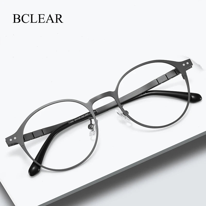 Bclear Unisex Full Rim Round Titanium Eyeglasses 71080 Full Rim Bclear   