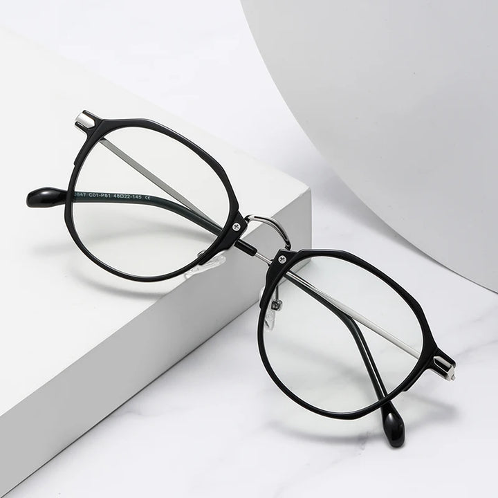 Gmei Women's Full Rim Polygon Round Tr 90 Alloy Eyeglasses 61847