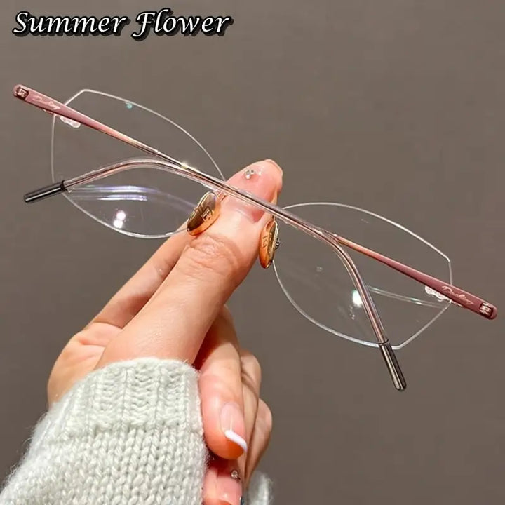 Summer Flower Women's Rimless Oval Cat Eye Titanium Eyeglasses 60254