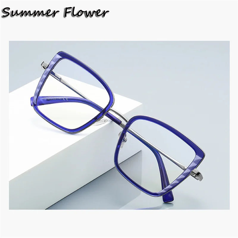 Summer Flower Women's Full Rim Square Tr 90 Titanium Eyeglasses 31464