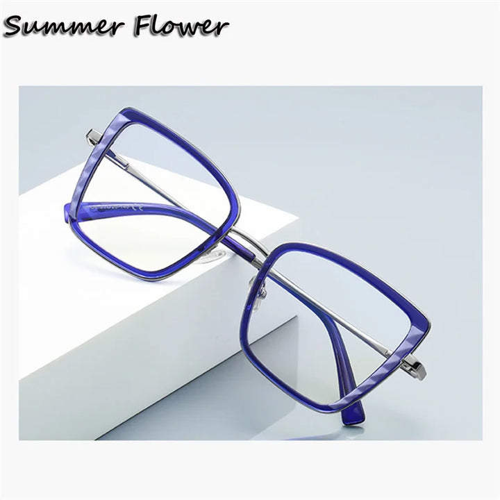 Summer Flower Women's Full Rim Square Tr 90 Titanium Eyeglasses 31464