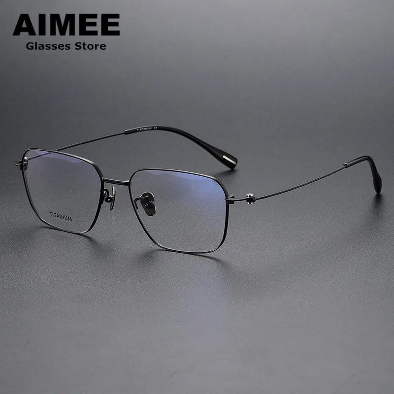 Aimee Unisex Full Rim Square Polygon Titanium Eyeglasses 80914 Full Rim Aimee Black  