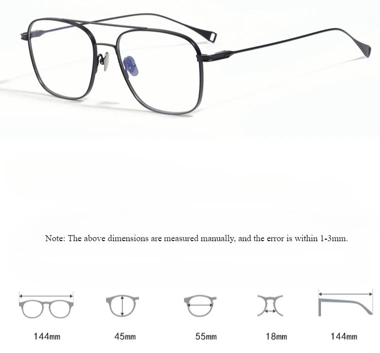 Hewei Unisex Full Rim Square Double Bridge Titanium Eyeglasses 14422 Full Rim Hewei