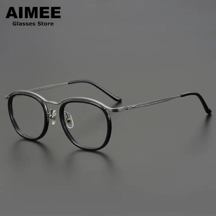 Aimee Unisex Full Rim Round Square Titanium Acetate Eyeglasses 5912 Full Rim Aimee Gun Black  