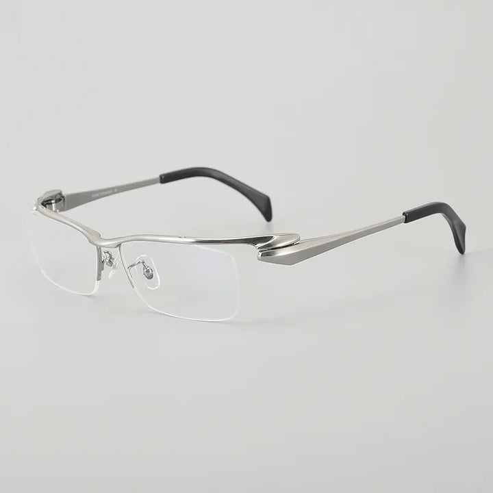 Muzz Men's Semi Rim Rectangle Titanium Eyeglasses 1153q Semi Rim Muzz Silver  