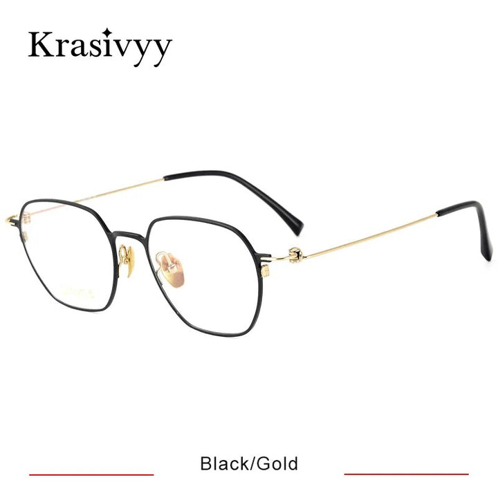 Krasivyy Men's Full Rim Polygon Screwless Titanium Eyeglasses Hm5007 Full Rim Krasivyy Black Gold CN 