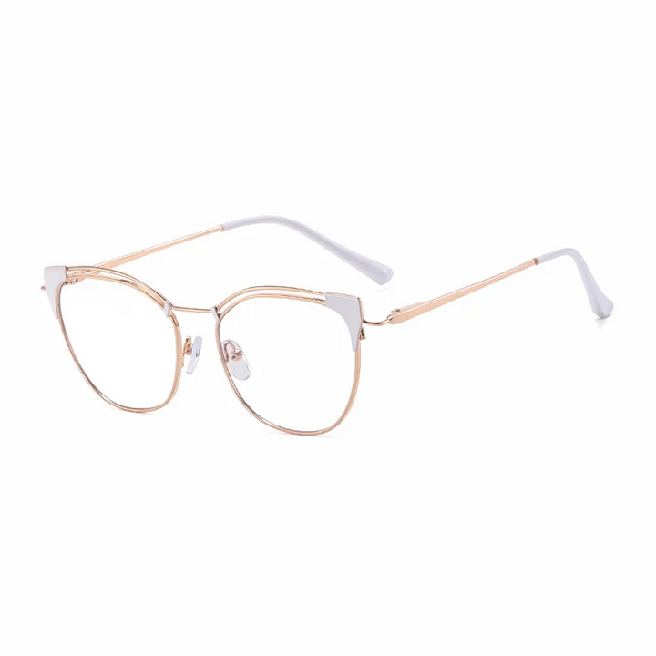 Ralferty Women's Full Rim Round Cat Eye Alloy Eyeglasses 95537 Full Rim Ralferty C8 White  