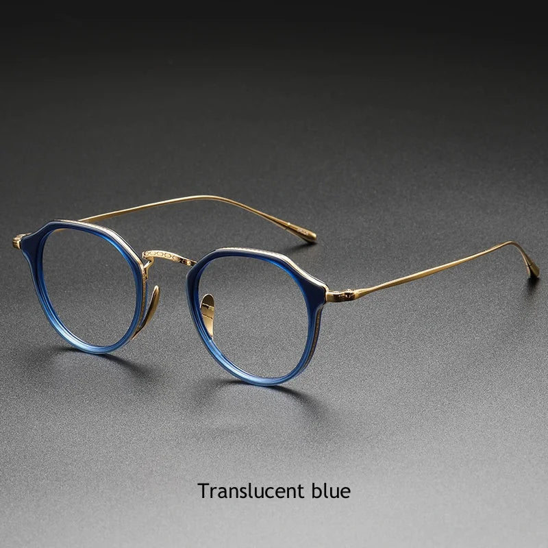 KatKani Women's Full Rim Flat Top Round Titanium Acetate Eyeglasses 1113 Full Rim KatKani Eyeglasses Translucent blue  