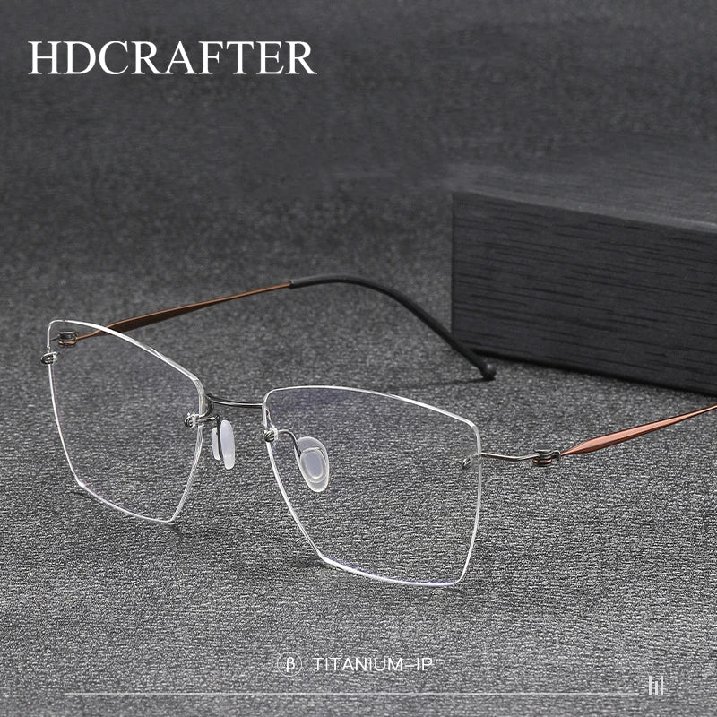 Hdcrafter Unisex Rimless Polygon Square Titanium Eyeglasses 5938 Rimless Hdcrafter Eyeglasses   