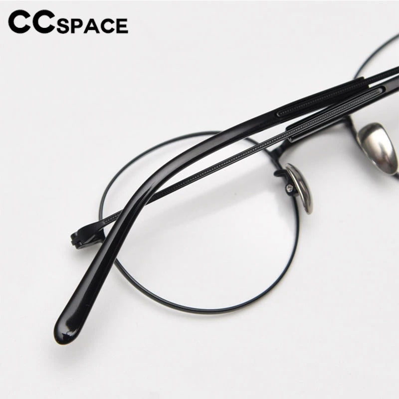 CCspace Unisex Full Rim Round Titanium Eyeglasses 300779 Full Rim CCSpace   