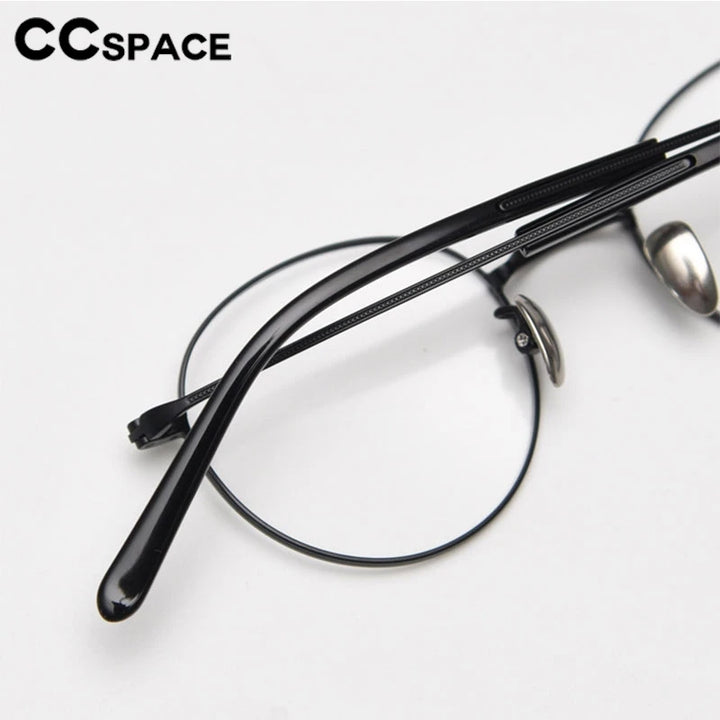 CCspace Unisex Full Rim Round Titanium Eyeglasses 300779 Full Rim CCSpace   