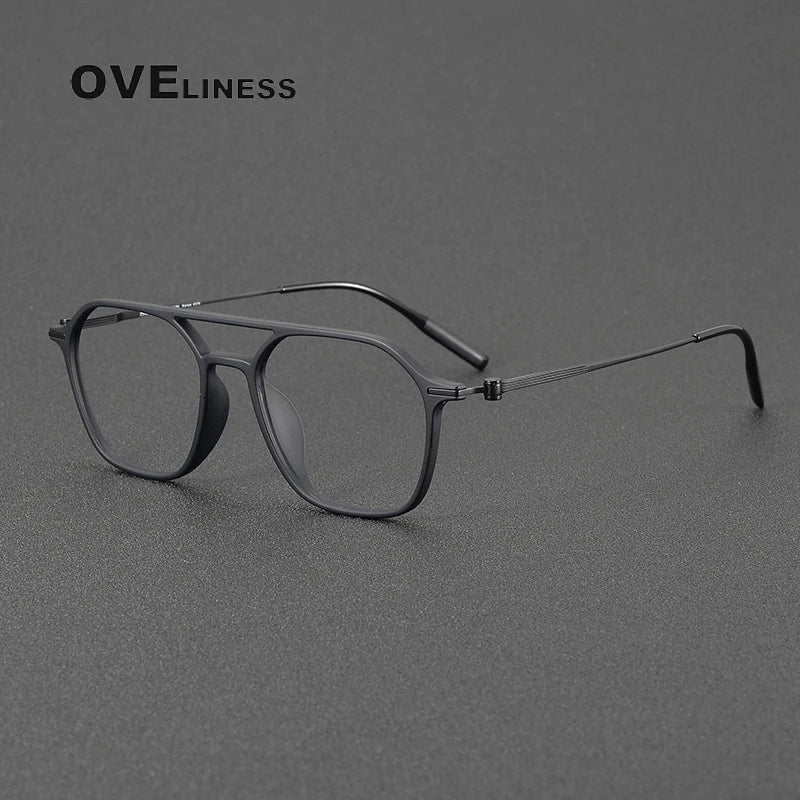 Oveliness Women's Full Rim Square Double Bridge Titanium Ultem Eyeglasses 8671 Full Rim Oveliness matt black  