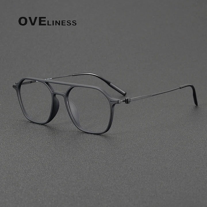 Oveliness Women's Full Rim Square Double Bridge Titanium Ultem Eyeglasses 8671 Full Rim Oveliness matt black  