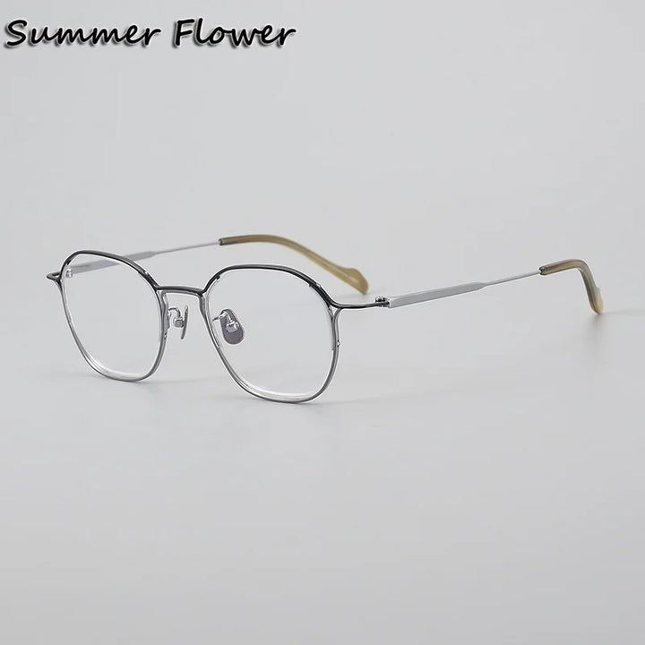 Summer Flower Unisex Full Rim Polygon Oval Titanium Eyeglasses 821004 Full Rim Summer Flower Black Gray