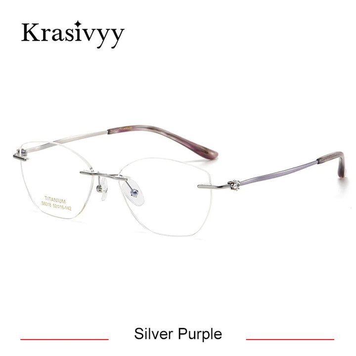 Krasivyy Women's Rimless Oval Cat Eye Titanium Eyeglasses 6018 Rimless Krasivyy Silver Purple  