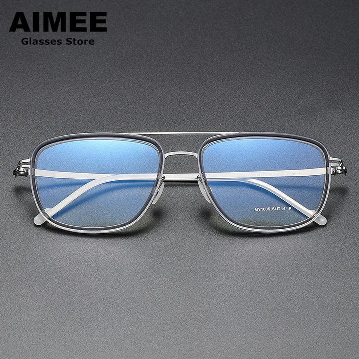 Aimee Unisex Full Rim Square Double Bridge Acetate Steel Eyeglasses 1315