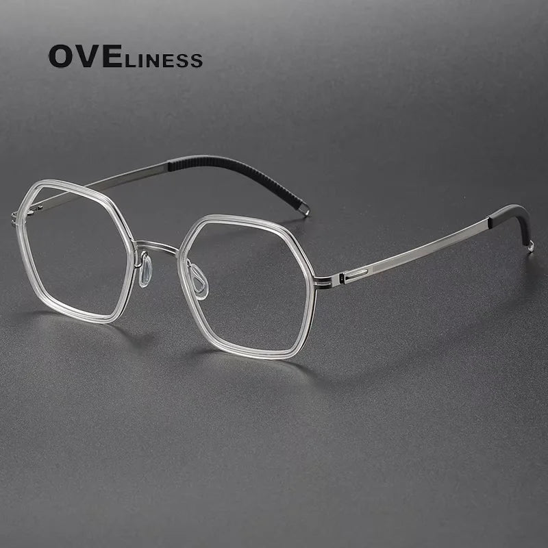 Oveliness Women's Full Rim Polygon Acetate Titanium Eyeglasses 84522 Full Rim Oveliness transparent silver