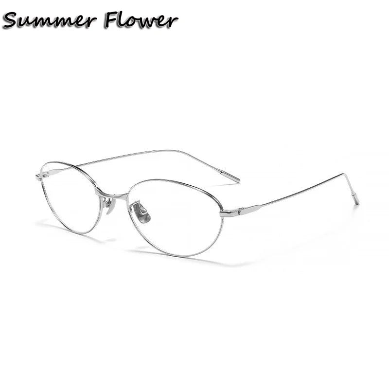 Summer Flower Unisex Full Rim Oval Cat Eye Titanium Eyeglasses 30883 Full Rim Summer Flower Silver