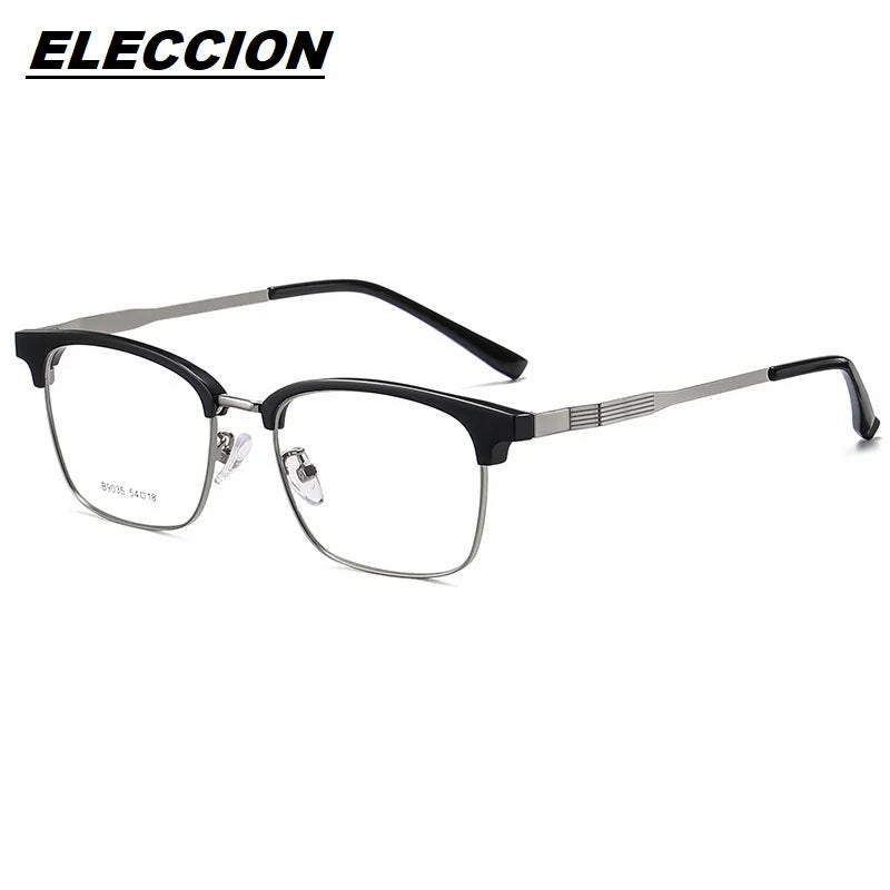 Eleccion Unisex Full Rim Square Titanium Acetate Eyeglasses 9035 Full Rim Eleccion Black - Silver CHINA