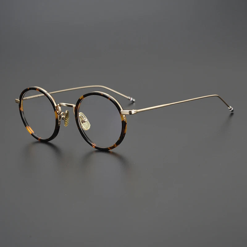 Black Mask Unisex Full Rim Alloy Acetate Round Eyeglasses X906 Full Rim Black Mask Tortoise-Gold  