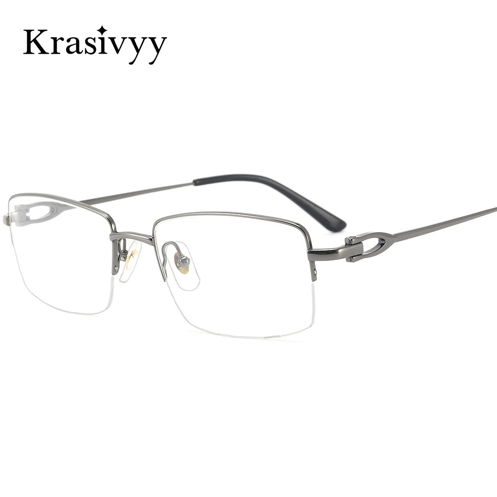 Krasivyy Men's Semi Rim Big Square Titanium Eyeglasses  420319