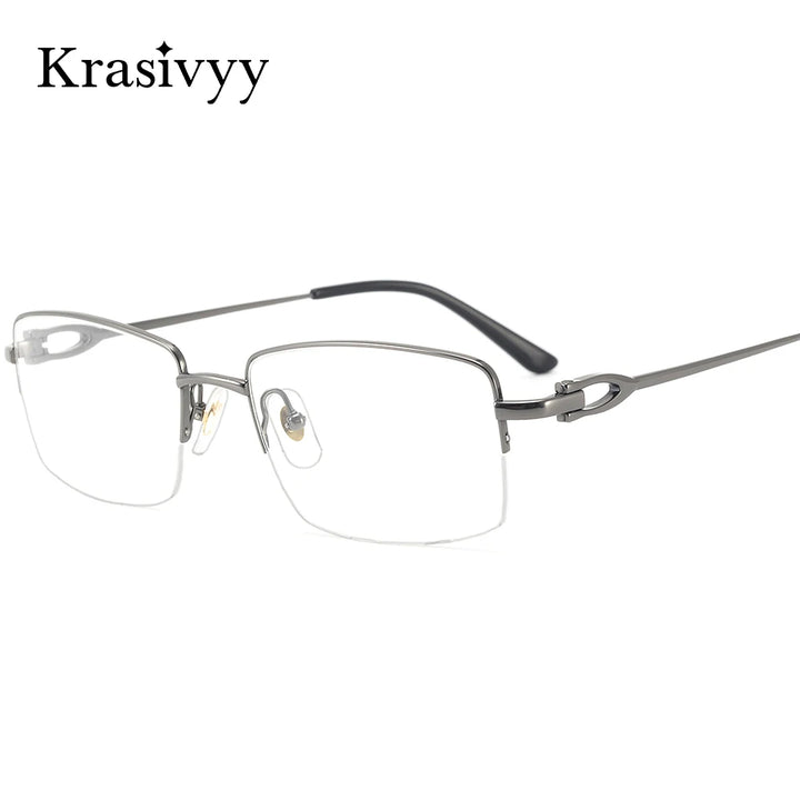 Krasivyy Men's Semi Rim Big Square Titanium Eyeglasses  420319