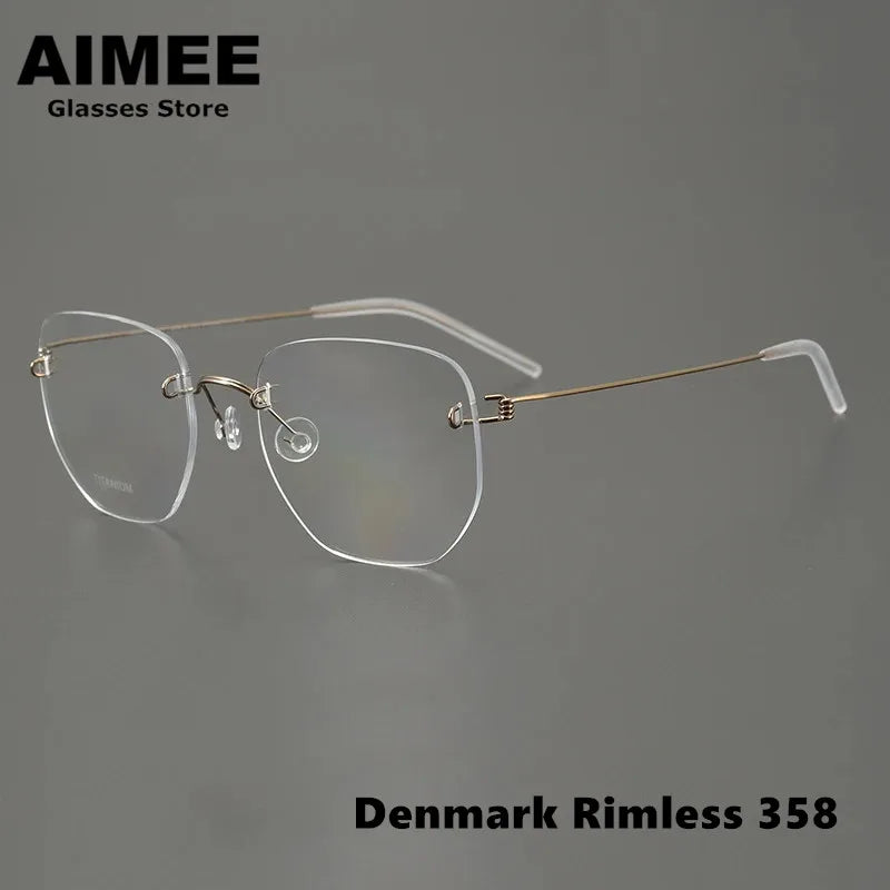 Aimee Unisex Rimless Square Polygon Screwless Titanium Eyeglasses 2358 Rimless Aimee Brown  