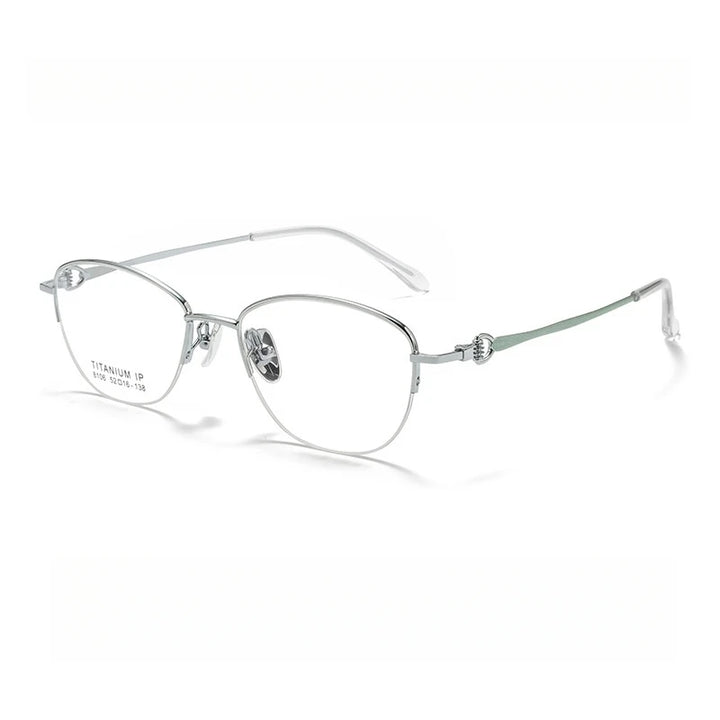 Yimaruili Women's Semi Rim Square Oval Alloy Eyelasses 98106 Semi Rim Yimaruili Eyeglasses Silver