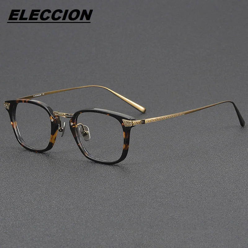 Eleccion Men's Full Rim Square Acetate Titanium Eyeglasses 124423 Full Rim Eleccion Tortoises CHINA