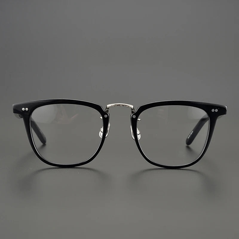 Black Mask Unisex Full Rim Oval Square Acetate Titanium Eyeglasses 465022