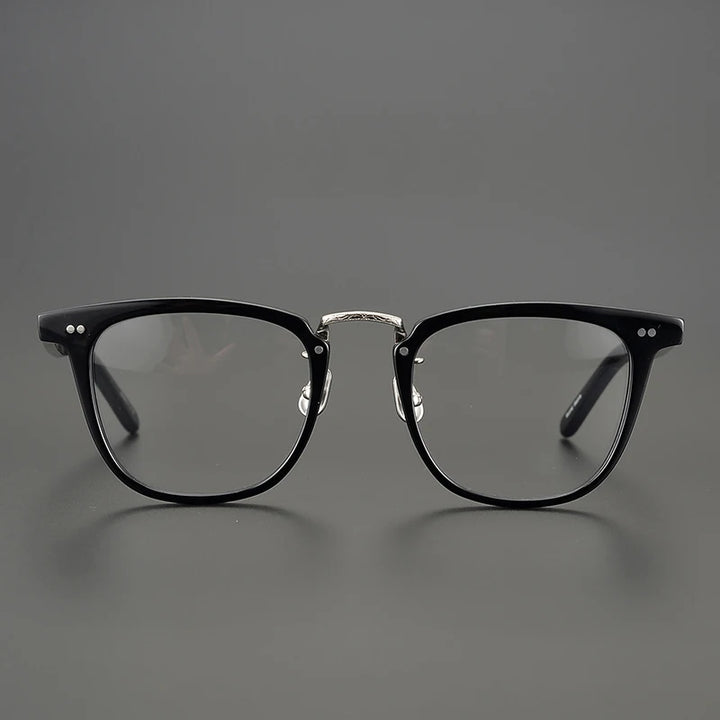 Black Mask Unisex Full Rim Oval Square Acetate Titanium Eyeglasses 465022