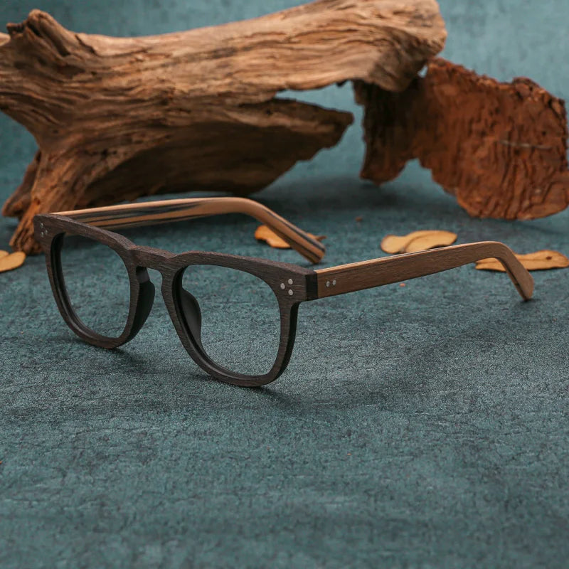 Hdcrafter Mens Full Rim Square Wood Eyeglasses 8182 Full Rim Hdcrafter Eyeglasses Coffee-Brown-C62  