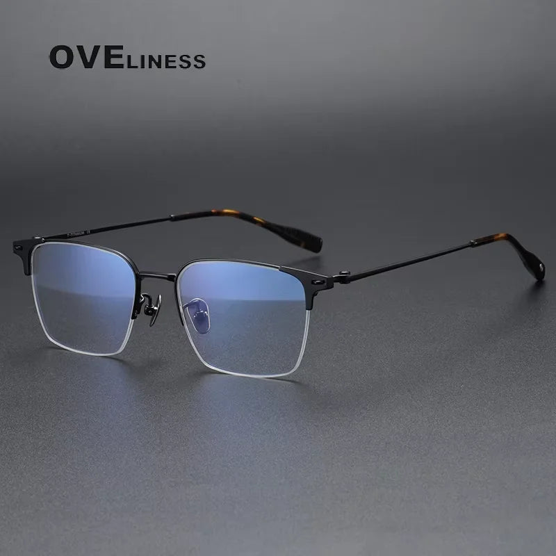 Oveliness Women's Semi Rim Polygon Square Titanium Eyeglasses 81005 Semi Rim Oveliness black