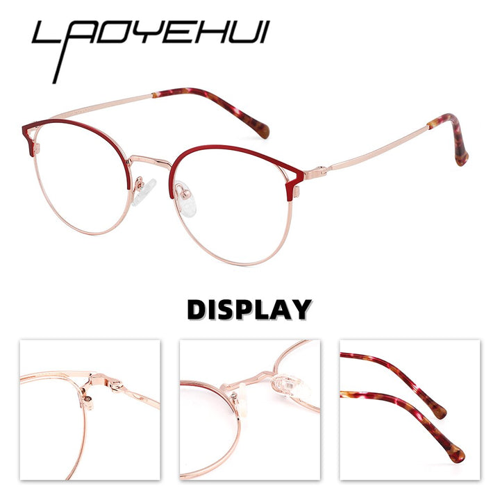 Laoyehui Women's Full Rim Round Cat Eye Alloy Myopic Reading Glasses Glm5820 Reading Glasses Laoyehui   