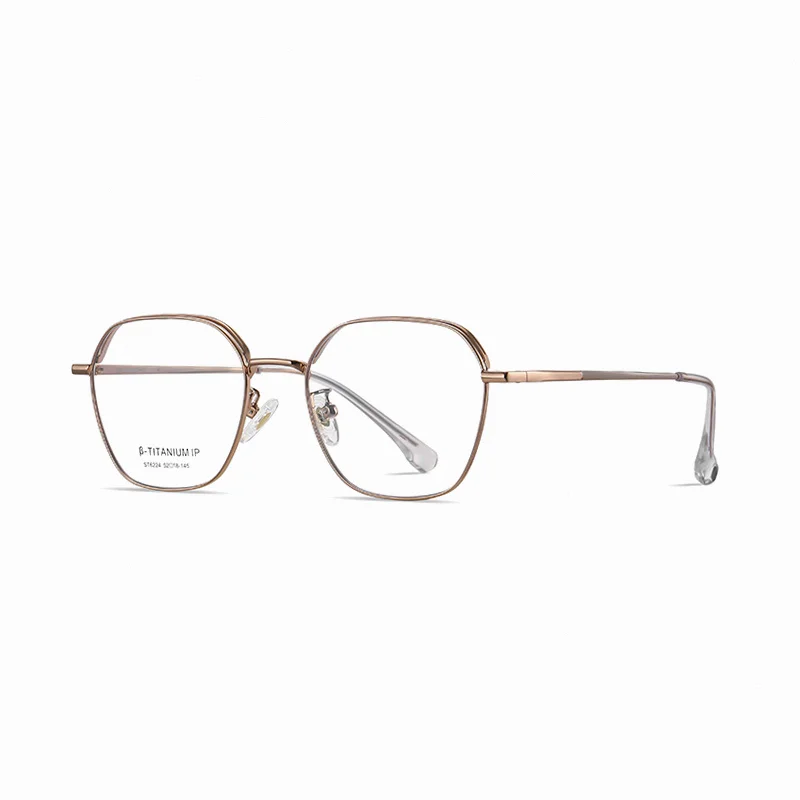 Ralferty Unisex Full Rim Polygon Titanium Eyeglasses R6224 Full Rim Ralferty C2 RoseGold CHINA 