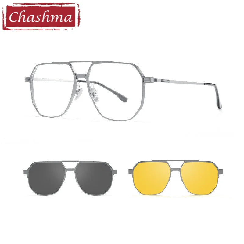Chashma Ottica Unisex Full Rim Square Double Bridge Eyeglasses Clip On Sunglasses 99064