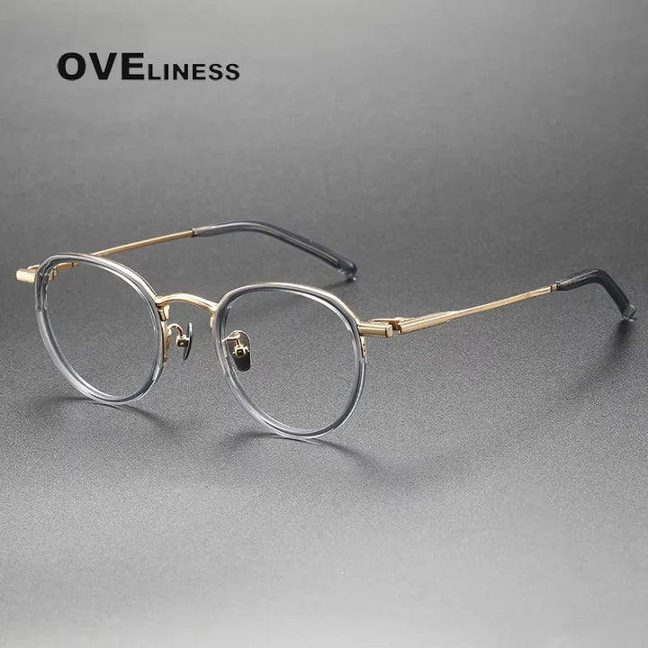 Oveliness Unisex Full Rim Oval Round Acetate Titanium Eyeglasses 43043 Full Rim Oveliness grey gold