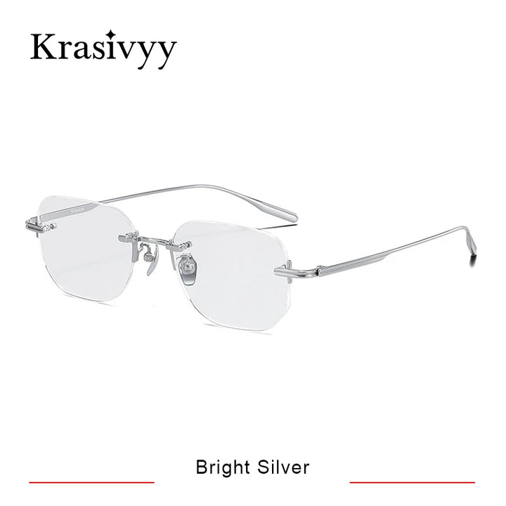 Krasivyy Men's Rimless Square Titanium Eyeglasses K132 Rimless Krasivyy Bright Silver  