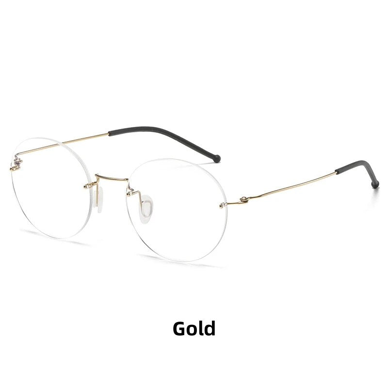 KatKani Unisex Rimless Round Titanium Eyeglasses T5936 Rimless KatKani Eyeglasses Gold  