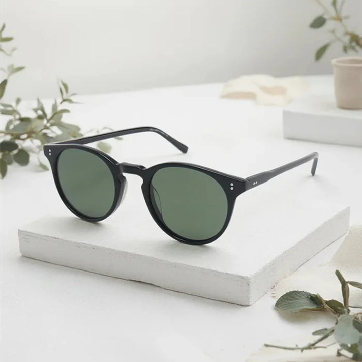 Black Mask Unisex Full Rim Round Acetate Polarized Sunglasses BM-5183S