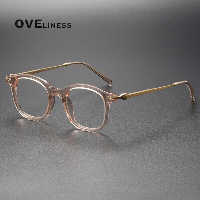 Oveliness Unisex Full Rim Square Acetate Titanium Eyeglasses 80851 Full Rim Oveliness brown gold  