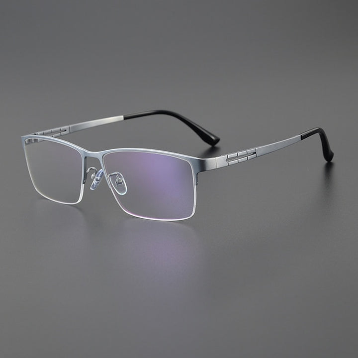 Gatenac Men's Semi Rim Big Square Titanium Eyeglasses Gxyj1082 Semi Rim Gatenac Silver  