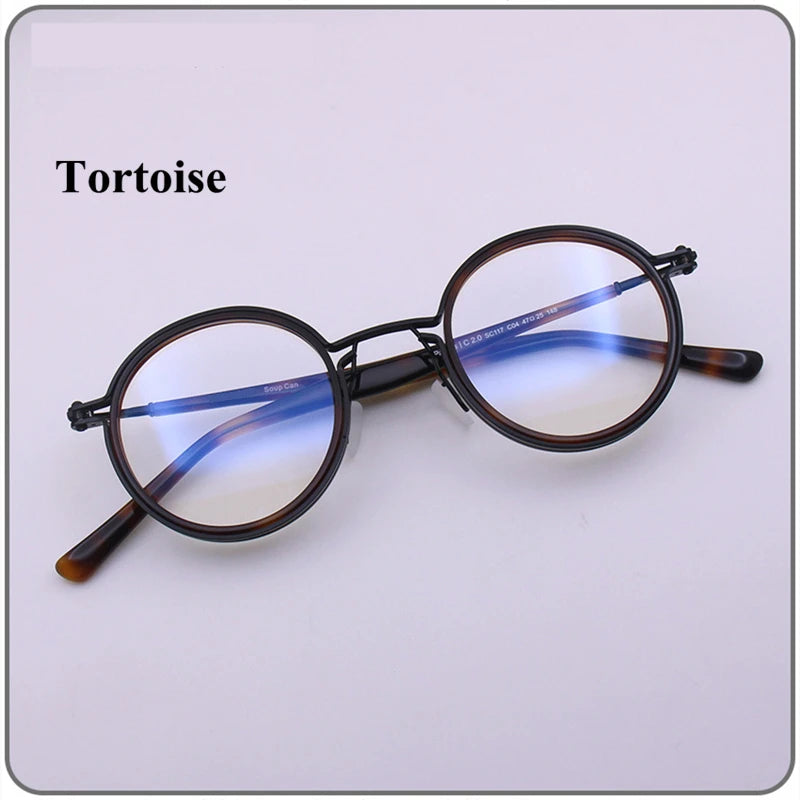 Black Mask Unisex Full Rim Titanium Round Acetate Eyeglasses Sc117 Full Rim Black Mask Tortoise  