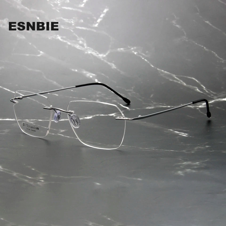 Esnbie Women's Rimless Small Polygon Square Titanium Eyeglasses 243210