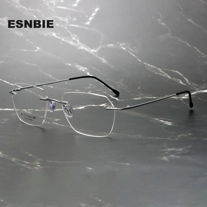 Esnbie Women's Rimless Small Polygon Square Titanium Eyeglasses 243210