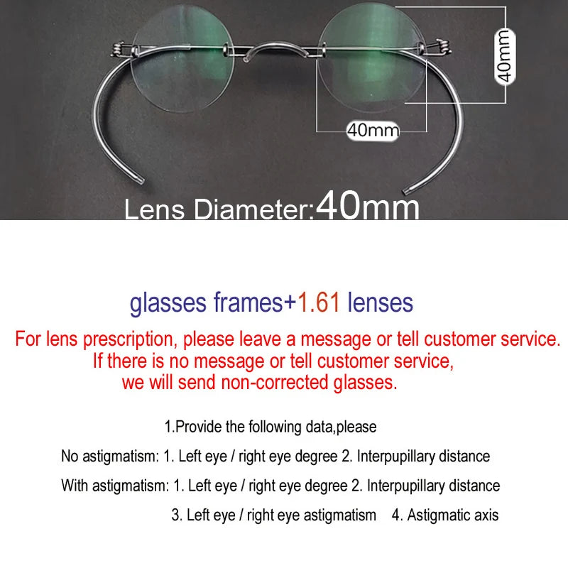 Yujo Unisex Rimless Round Screwless Steel Eyeglasses 384042