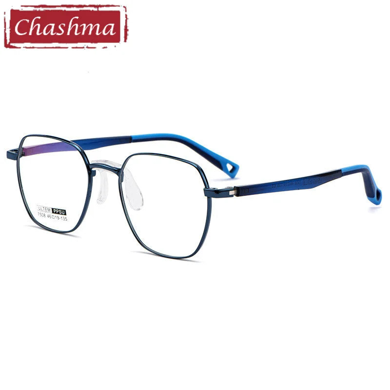 Chashma Ottica Unisex Youth Full Rim Polygon Stainless Steel Eyeglasses 7508 Full Rim Chashma Ottica Blue  