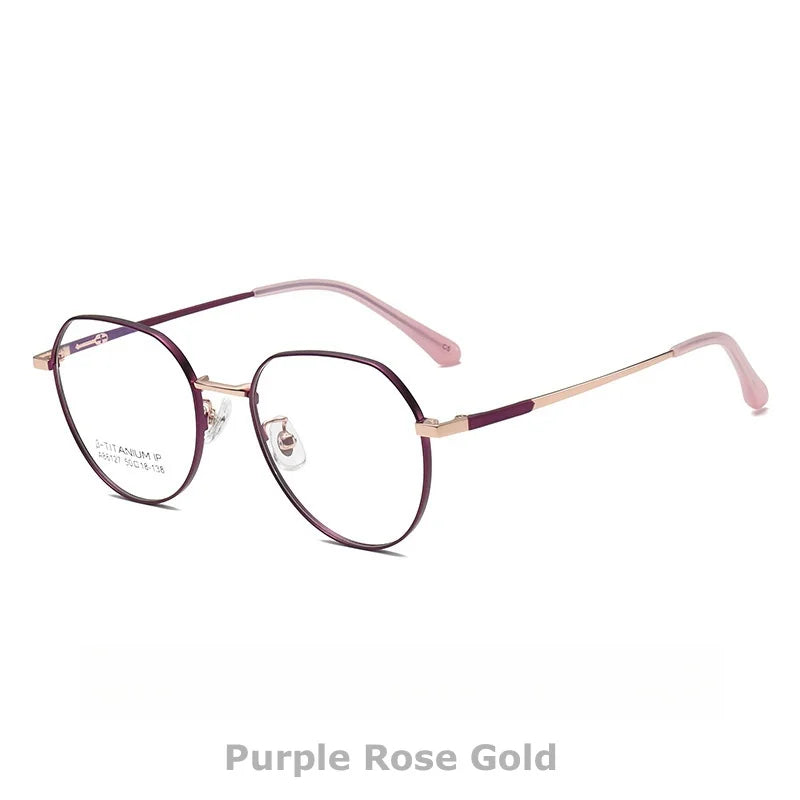 KatKani Womens Full  Rim Round Titanium Eyeglasses 86127 Full Rim KatKani Eyeglasses Purple Rose Gold  